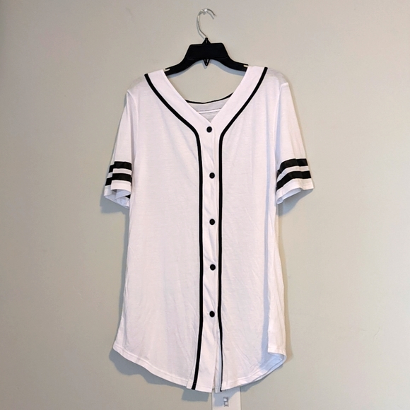 Dancewear Solutions Oversized White and Black Baseball Jersey - Picture 1 of 3